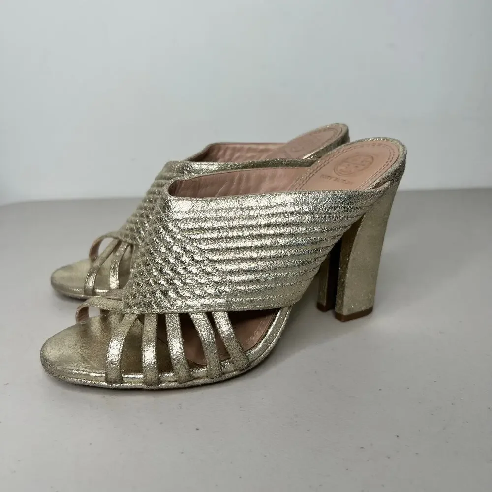 Tory Burch Brida Metallic Mule Sandals Size 8.5
